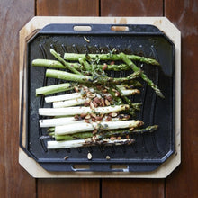 Load image into Gallery viewer, Cozze Large Reversible Cast Iron Pan with Wooden Tray